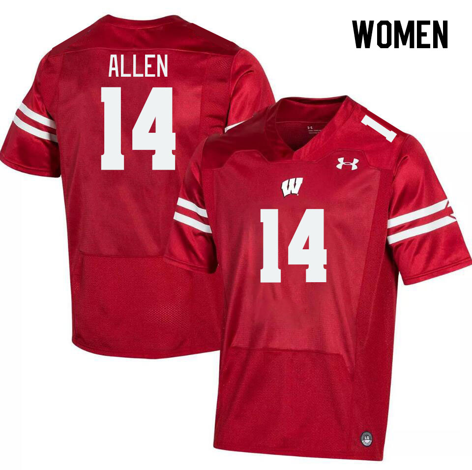 Women #14 Markus Allen Winsconsin Badgers College Football Jerseys Stitched Sale-Red - Click Image to Close